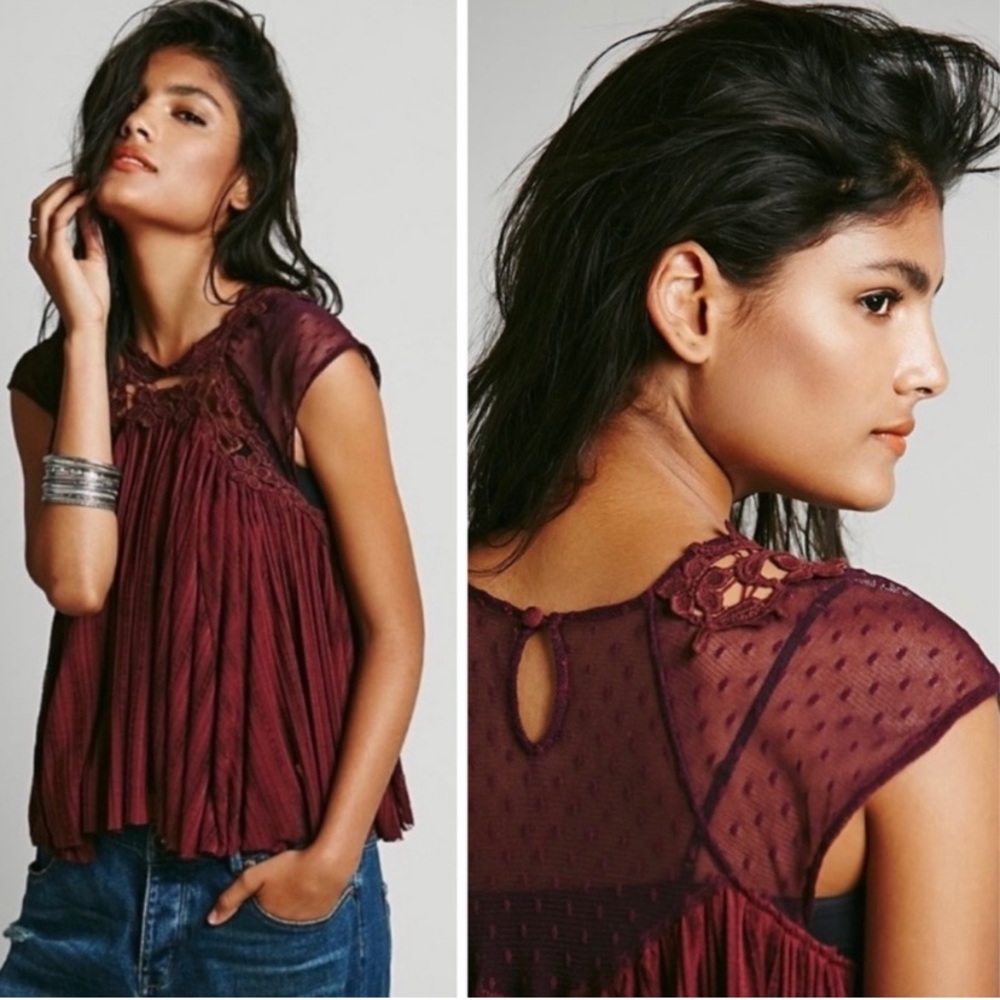 Free People Stars Align Lace Sleeve Swing Top - Picture 3 of 6
